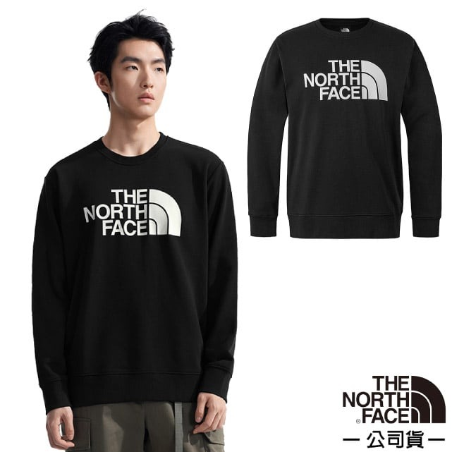 【The North Face】男 吸濕透氣棉質長袖圓領T恤.休閒套頭衫.運動上衣/8AT7-JK3 宇宙黑✿30E010